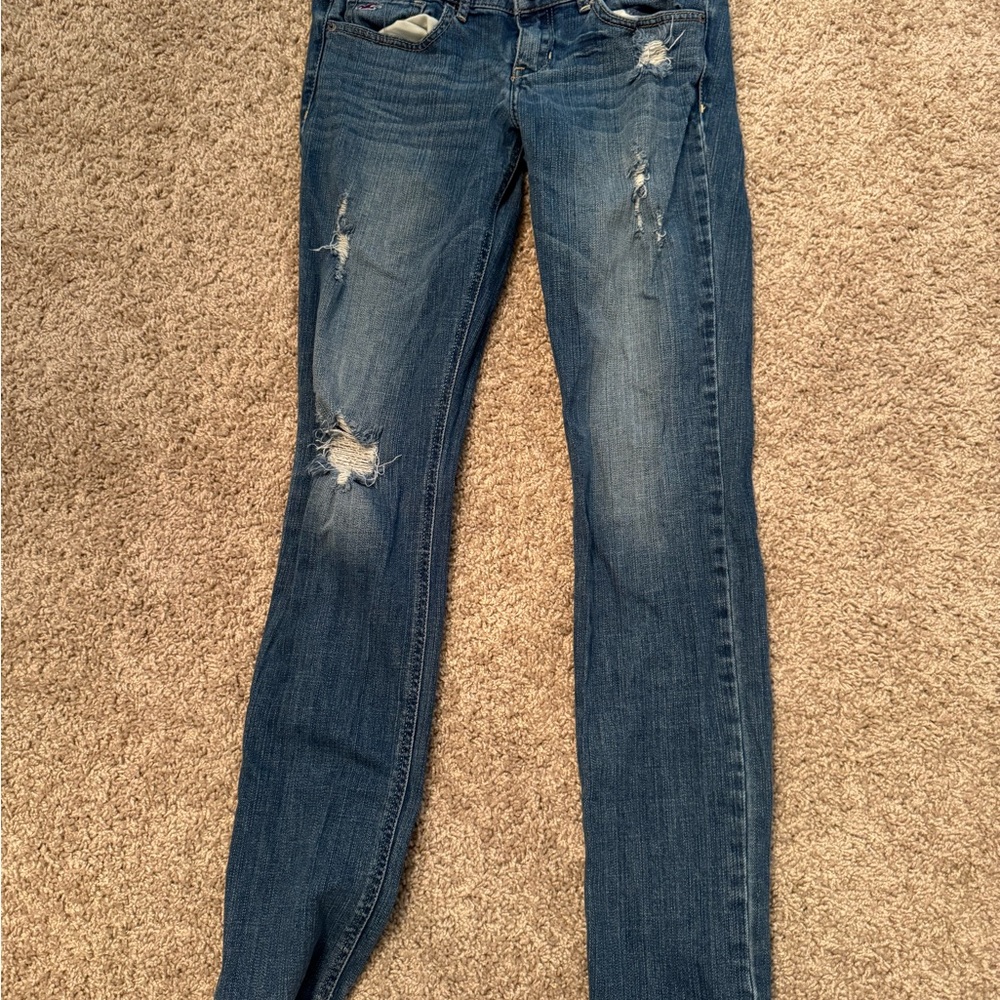Hollister Women's Distressed Skinny Jeans - Blue